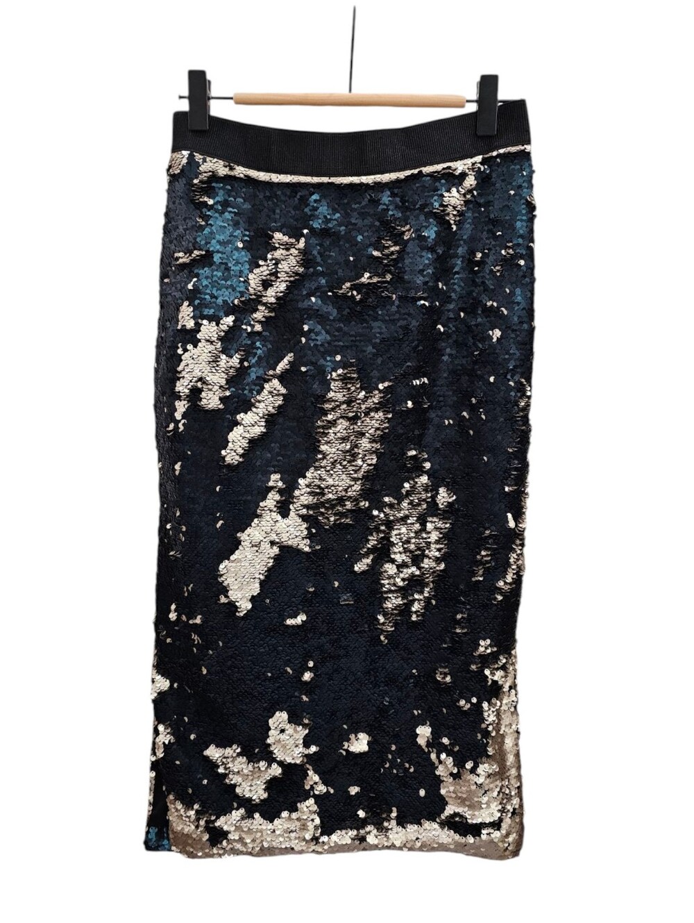 H & M Green Gold Sequin Pencil Skirt XS
